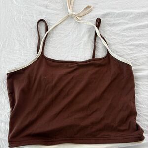SHEIN Strap Halter Tie Tank Layering Summer Medium Women's Brown Crop Top